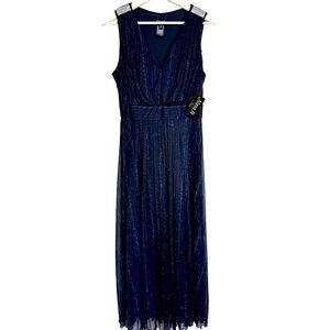 NEW Alexa B Nites Navy Sparkle gliter sleveles Maxi Dress Size 8